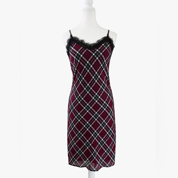MICHAEL Michael Kors Dresses & Skirts - Michael Michael Kors Red Plaid Lace Trim Slip Dress Size 0